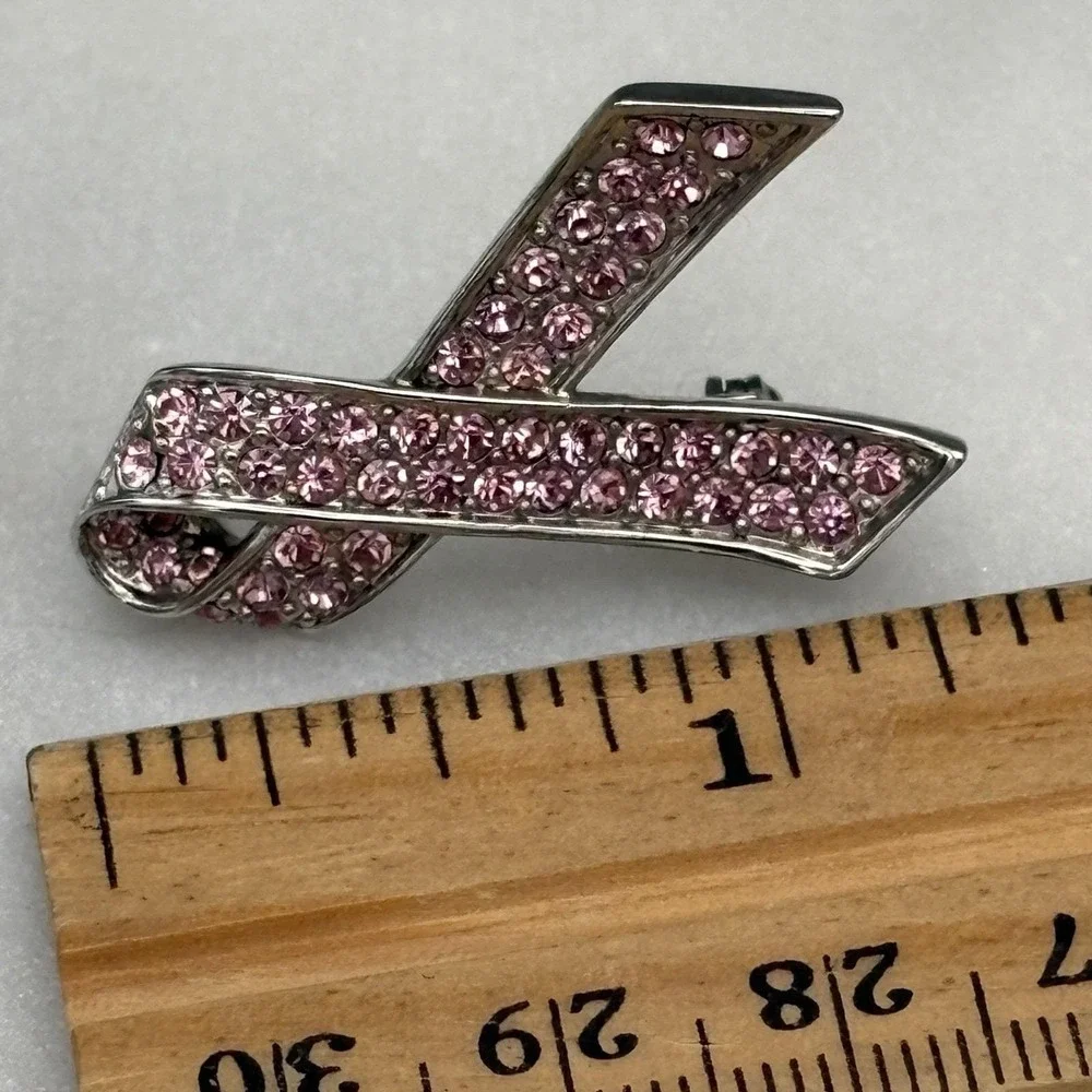 Vintage Givenchy Brooch Cancer Awareness Ribbon Pink Rhinestones